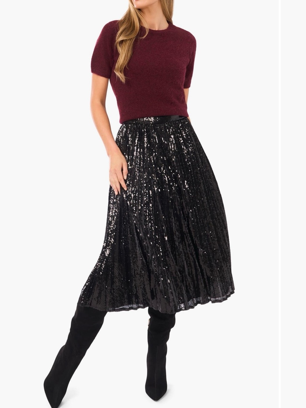 NWT Halogen Black Sequin Pleated Midi Skirt - Women's